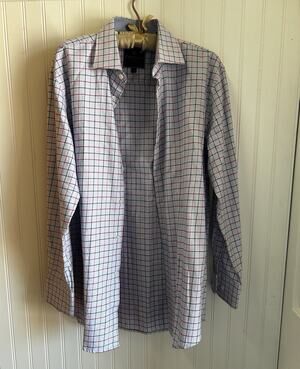 Tattersall Men's Check Dress Shirt White/Blue/Red 16 Neck 32/33 Sleeve